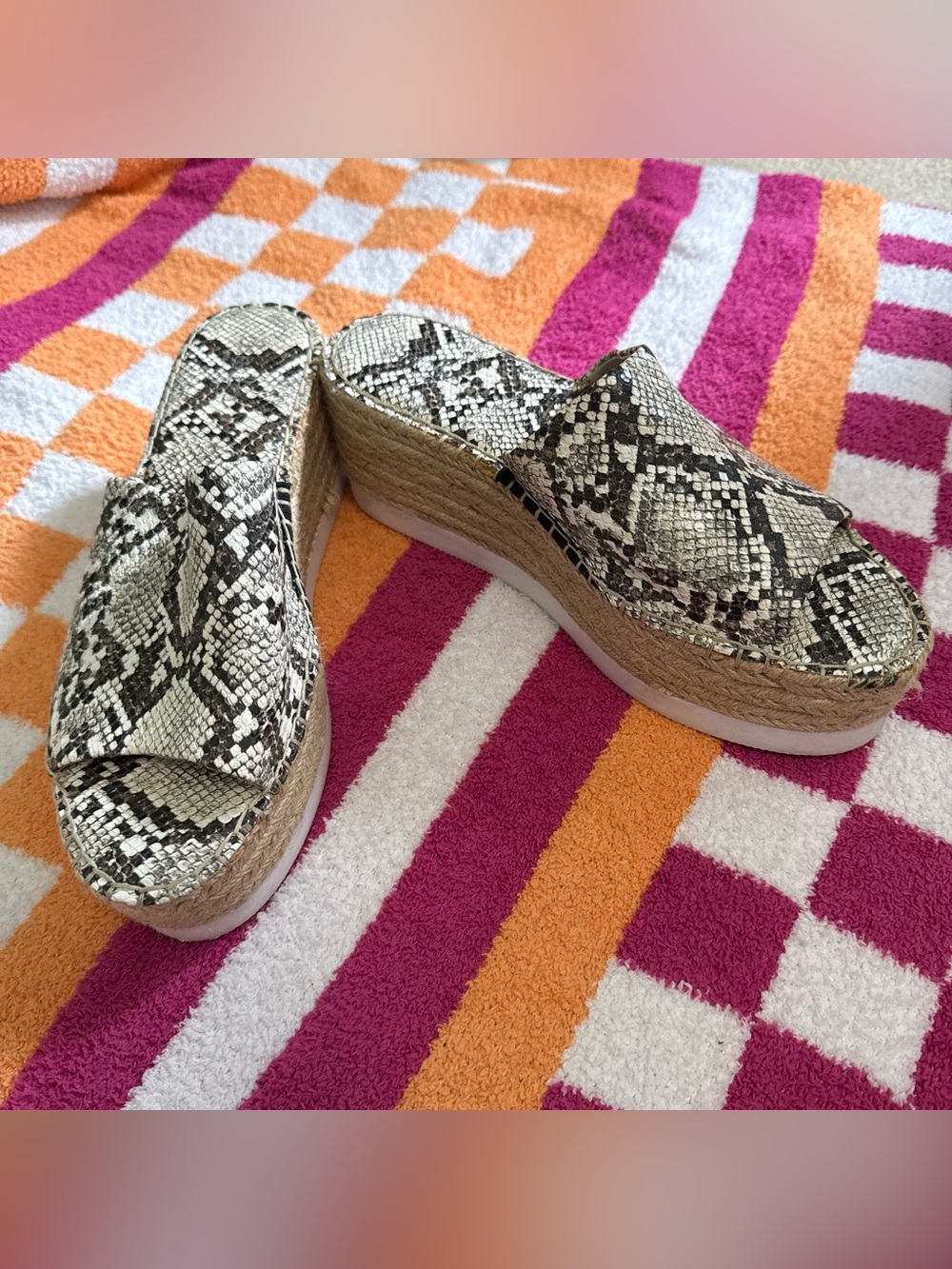 Charles By Charles David Snake-Print Espadrille Platform Mules - Black/White